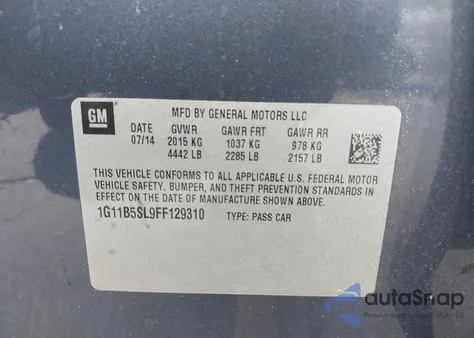 2015 Chevrolet Malibu Ls z USA, uszkodzony, nr VIN 1G11B5SL9FF129310